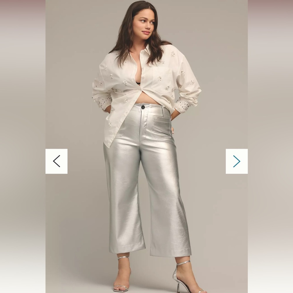 Anthropologie Maeve the Colette Silver Wide-Leg Pants size 28